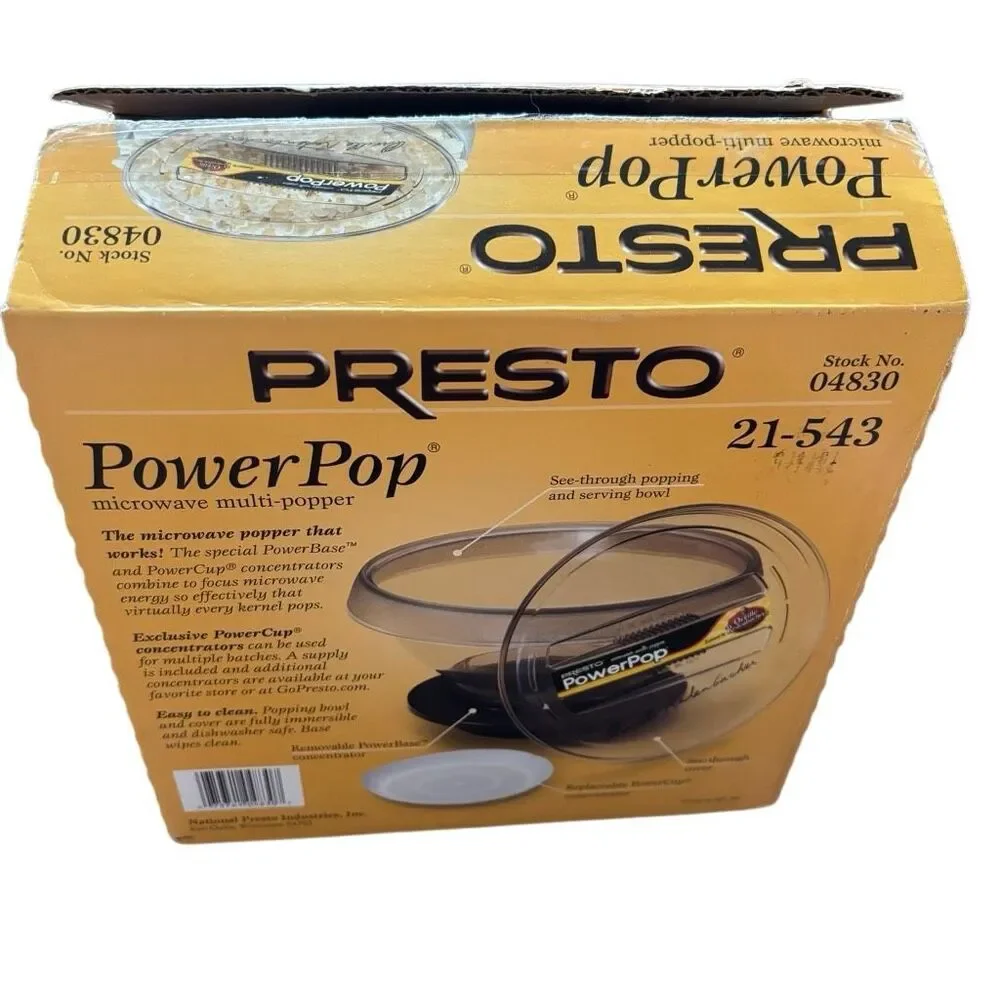 Vintage Presto PowerPop Microwave Popcorn Popper 04830 - New Open Box Unused